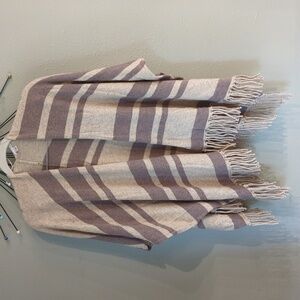 One size halogen wool cashmere poncho wrap cover fringe cover up warm striped